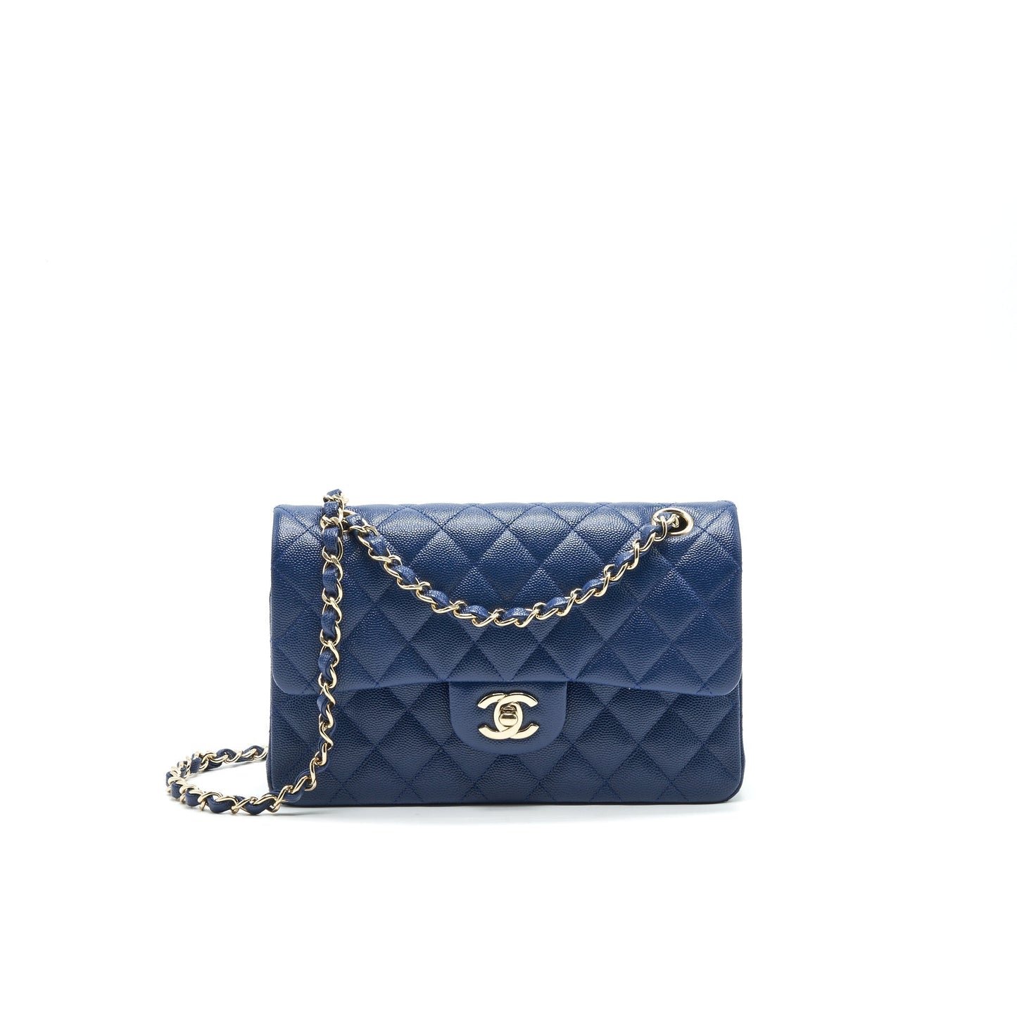 Chanel Classic Double Flap Caviar NAVY LGHW Small Handbag