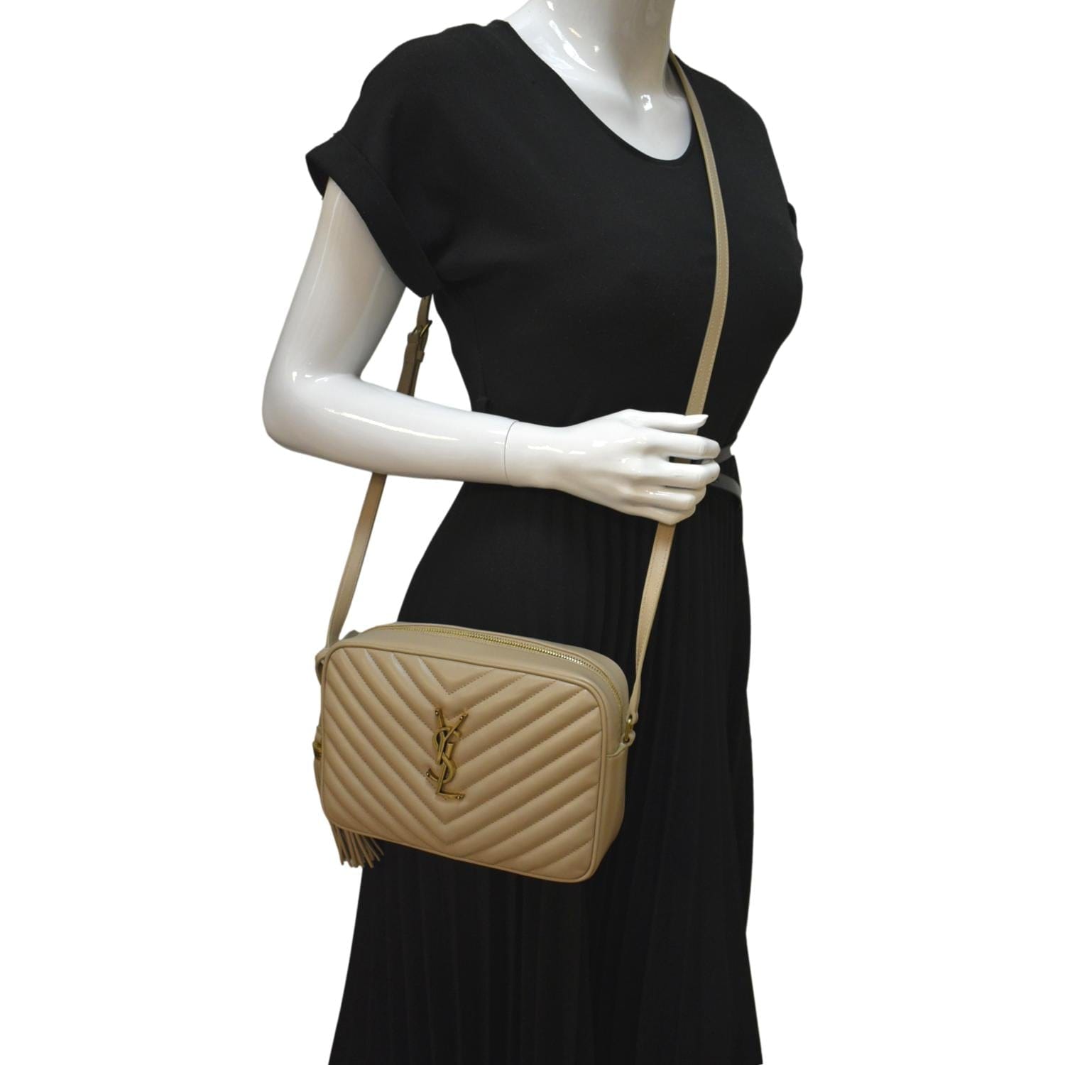 YSL Saint Laurent Saint Lou Camera Chevron Crossbody Bag Creme Leather