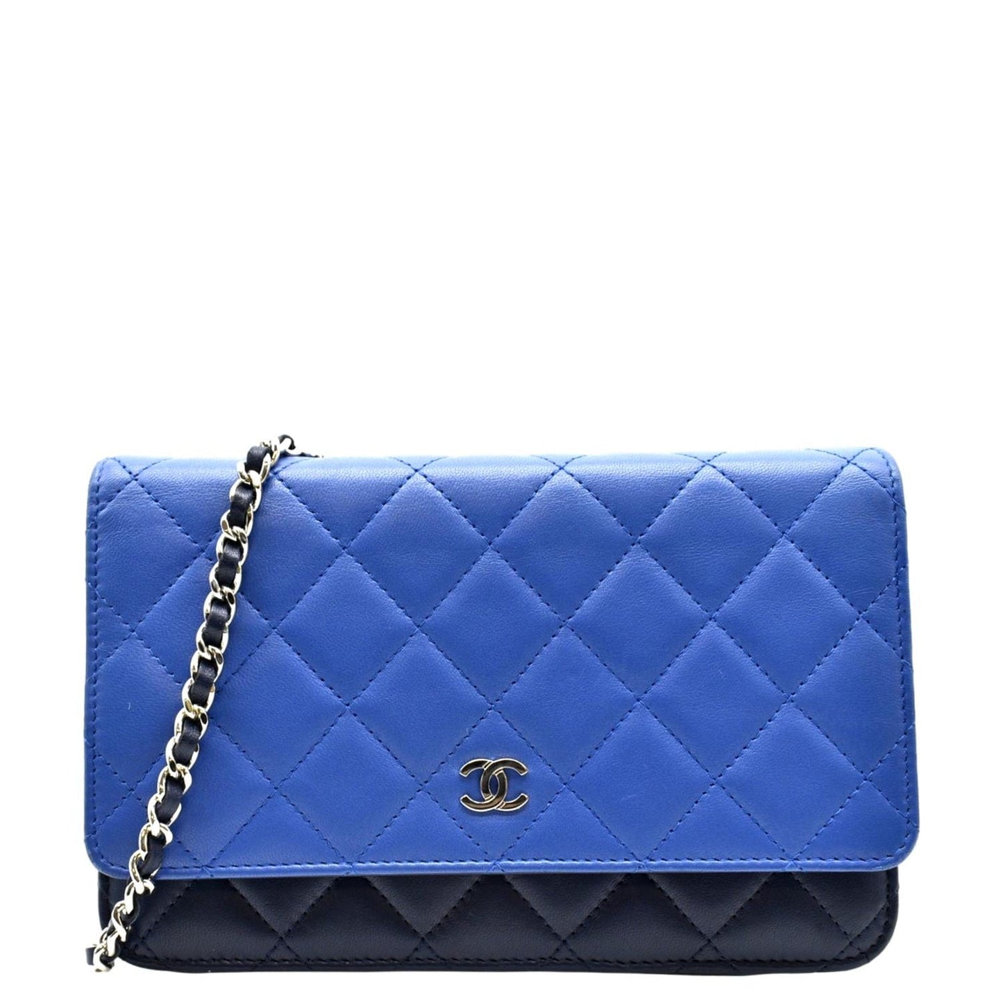 Chanel WOC Quilted Tricolor Leather Blue Wallet Case