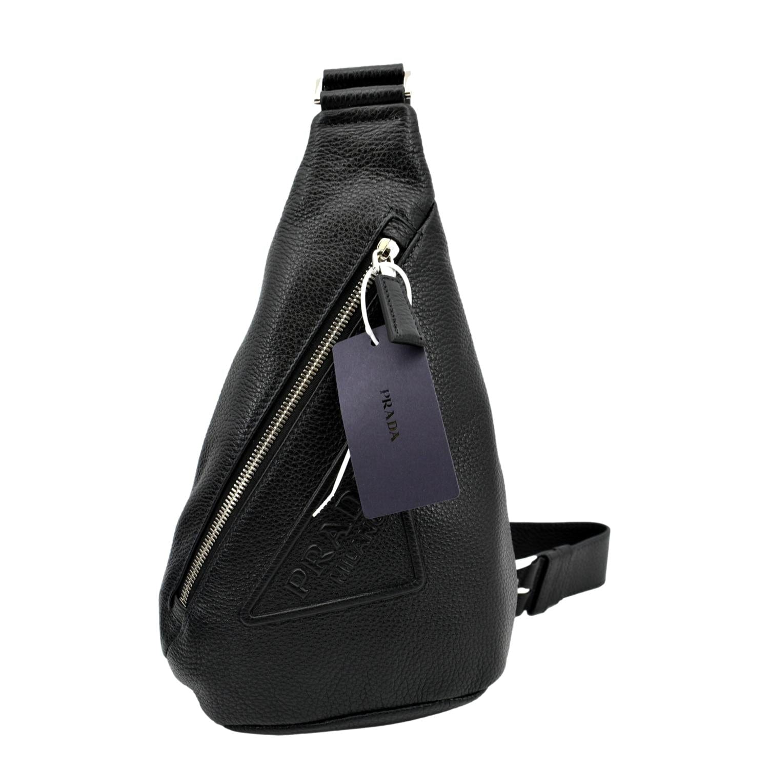Prada Triangle Sling Shoulder Bag Leather Black