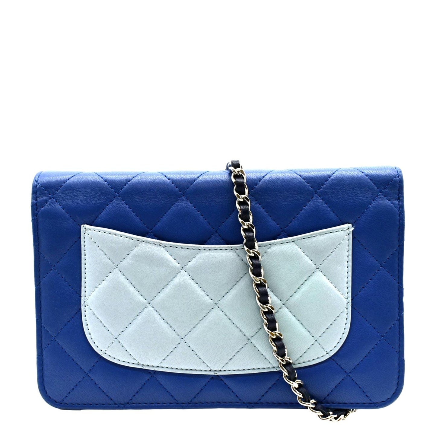 Chanel WOC Quilted Tricolor Leather Blue Wallet Case