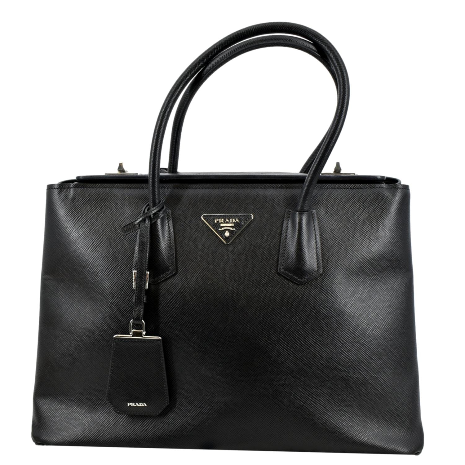 Prada Turnlock Cuir Shoulder Bag Leather Saffiano Black