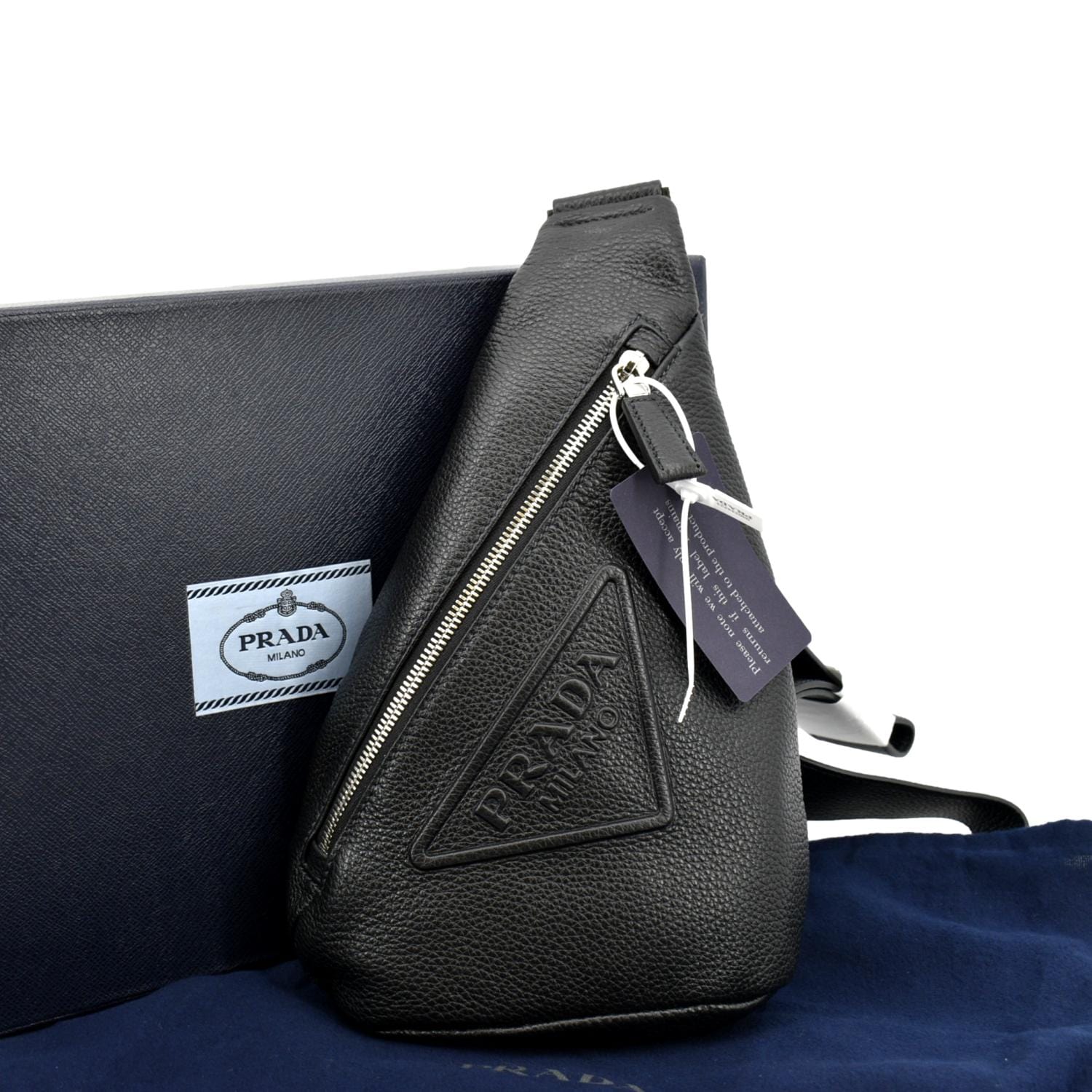 Triangle Sling Shoulder Bag Leather Black