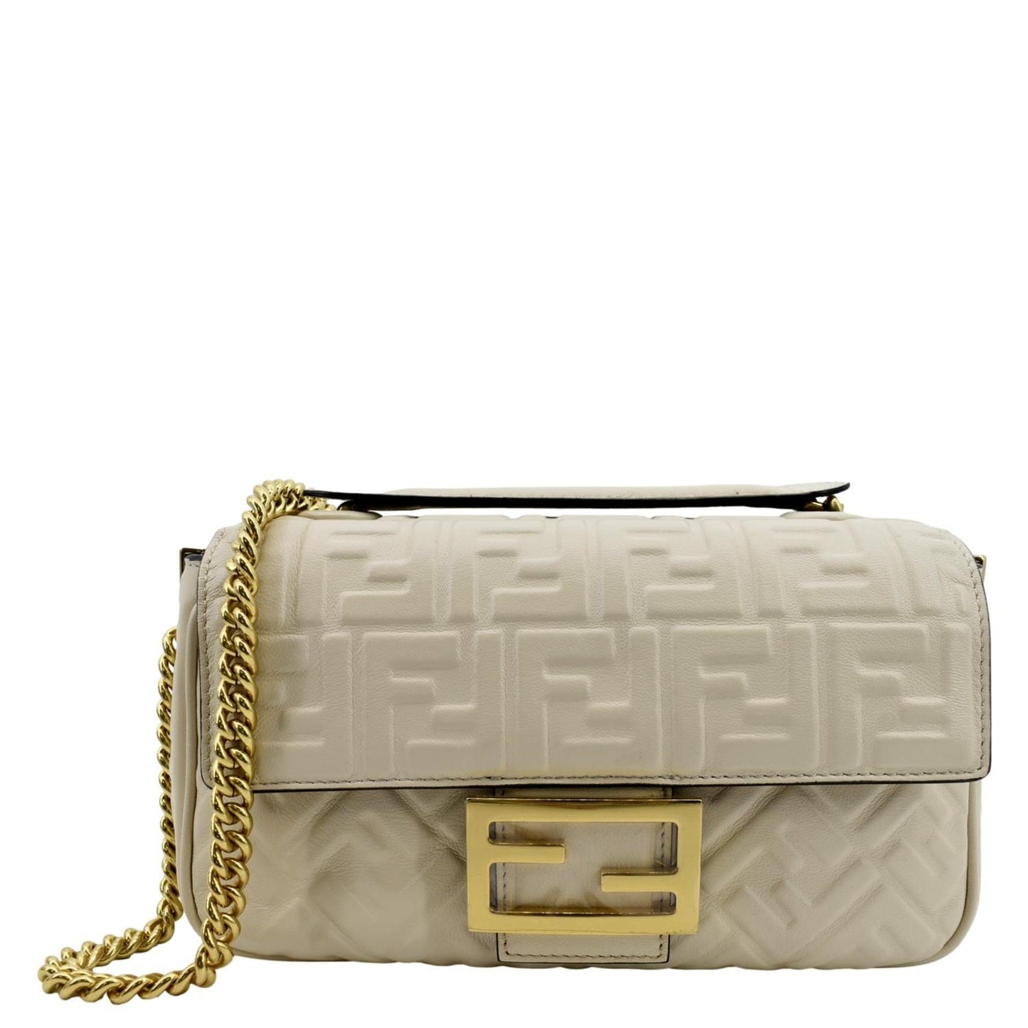Fendi Baguette Shoulder Bag Light Leather Beige Chain