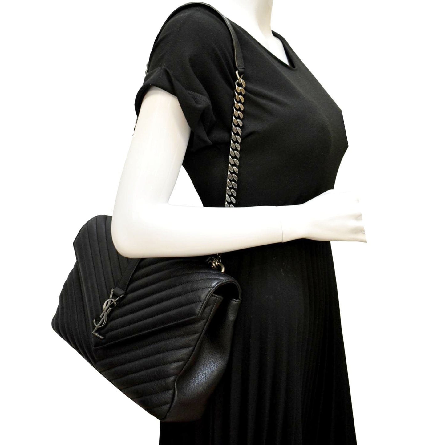 YSL Saint Laurent Yves College Shoulder Bag Leather Lambskin Black
