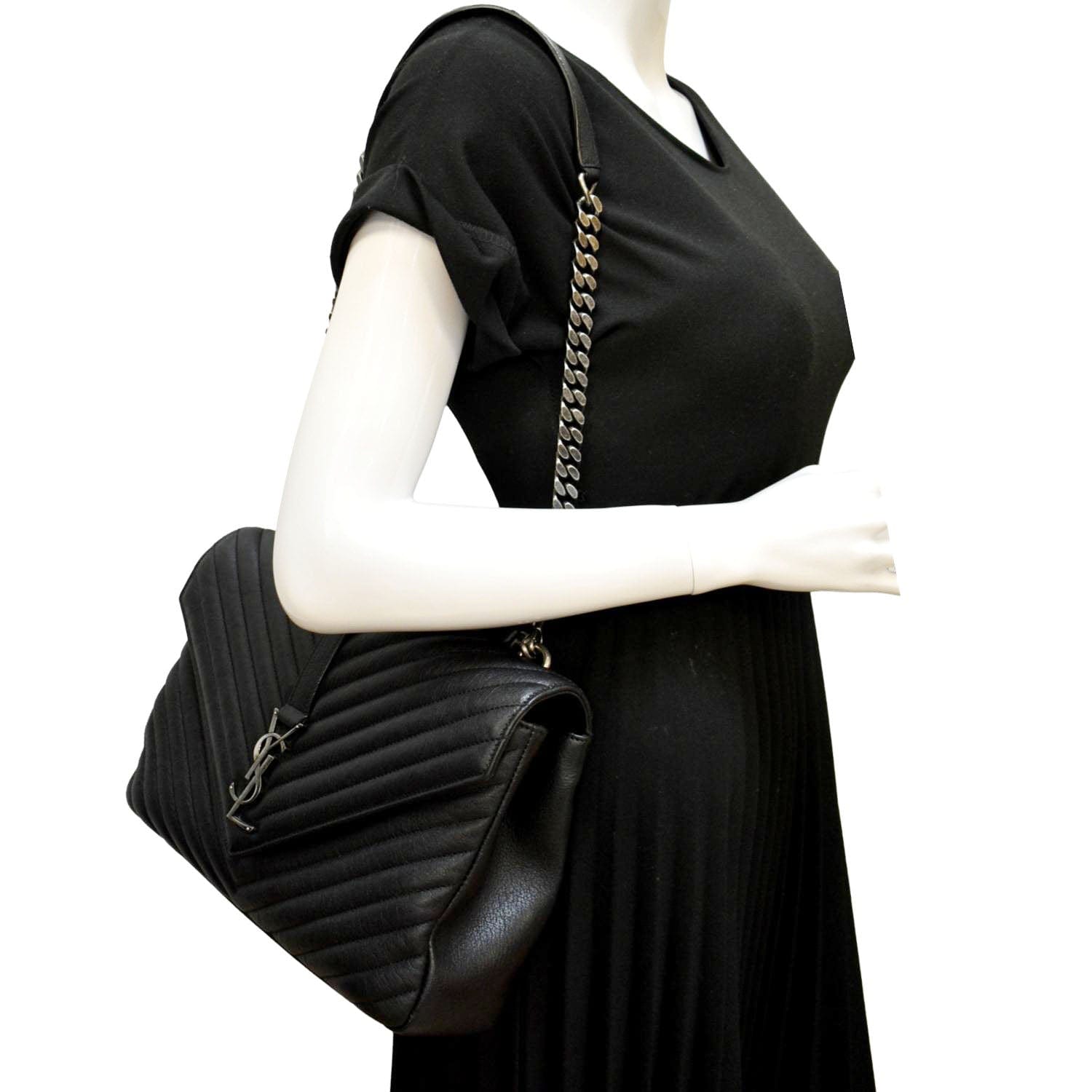 YSL Saint Laurent Yves College Shoulder Bag Leather Lambskin Black