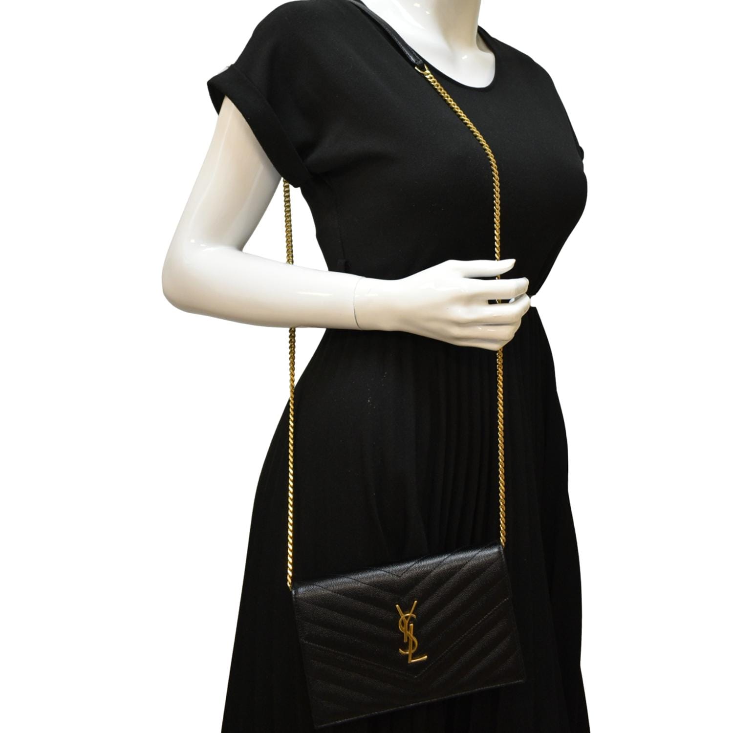 YSL Saint Laurent Saint Cassandre Wallet Crossbody Bag Matelasse Black