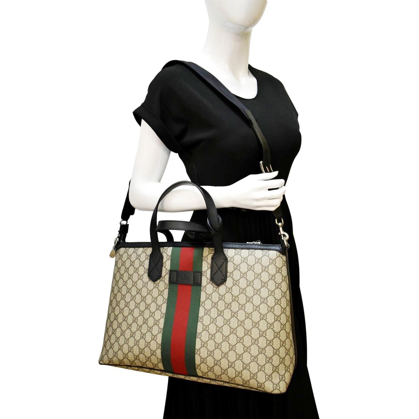 Gucci Zipper Web Supreme Tote Shoulder Bag Canvas Black
