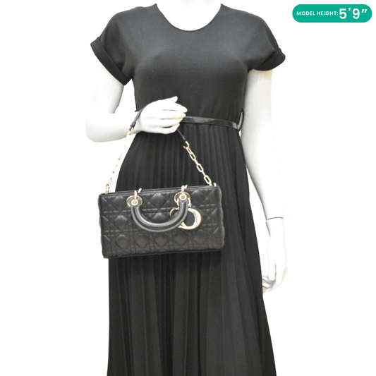 Dior Lady Joy Cannage Shoulder Bag Leather Black Medium