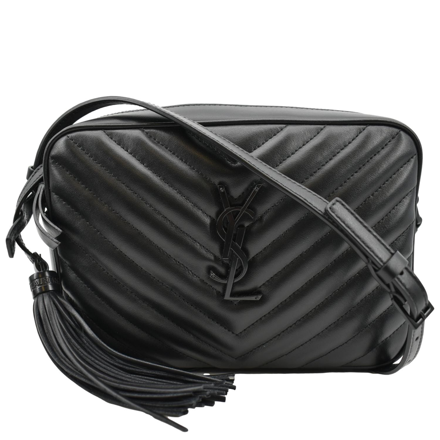 YSL Saint Laurent Yves Lou Chevron Camera Crossbody Bag Leather Black Camera Bag Black