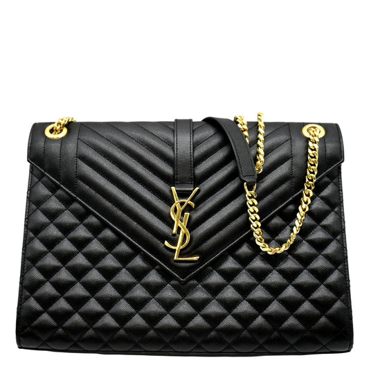YSL Saint Laurent Saint Envelope Calfskin Chain Shoulder Bag Leather Black