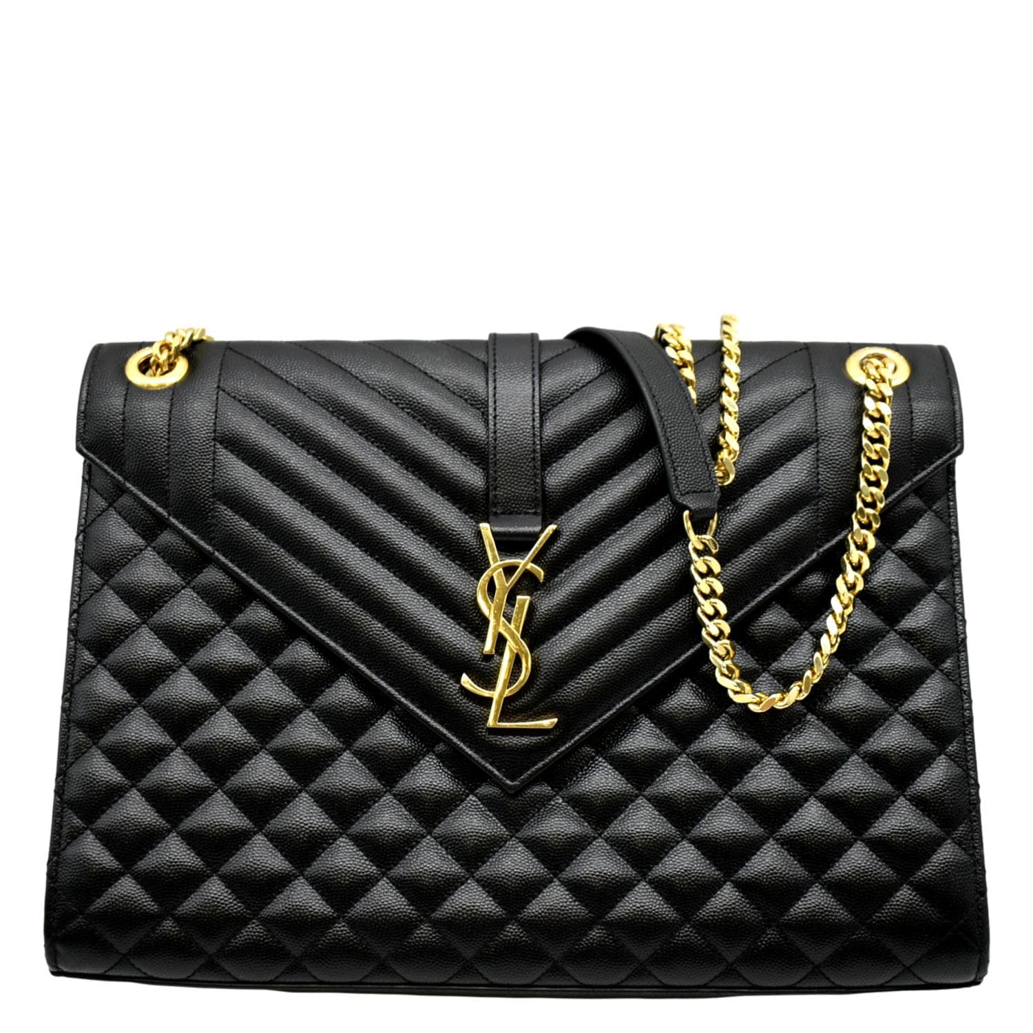 YSL Saint Laurent Yves Envelope Calfskin Shoulder Bag Leather Black Large