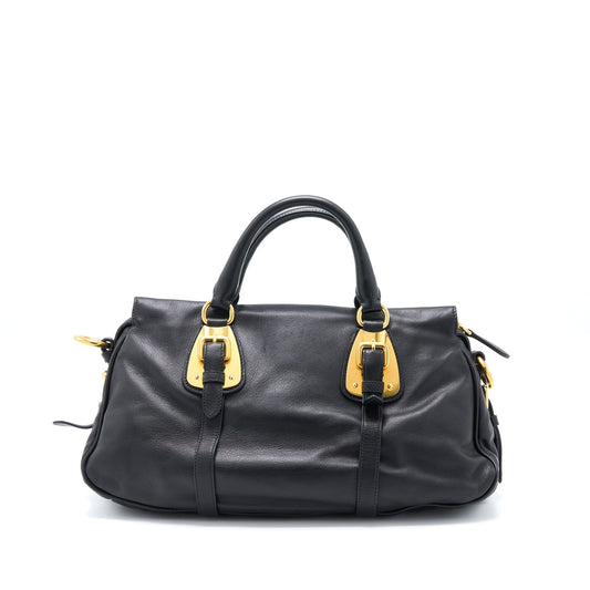 Prada Bauletto Tote Purse Soft Calfskin Handbag Black Tote Bag