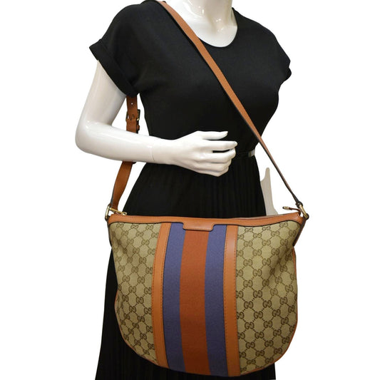 Gucci Half Moon Web Shoulder Bag Canvas Beige