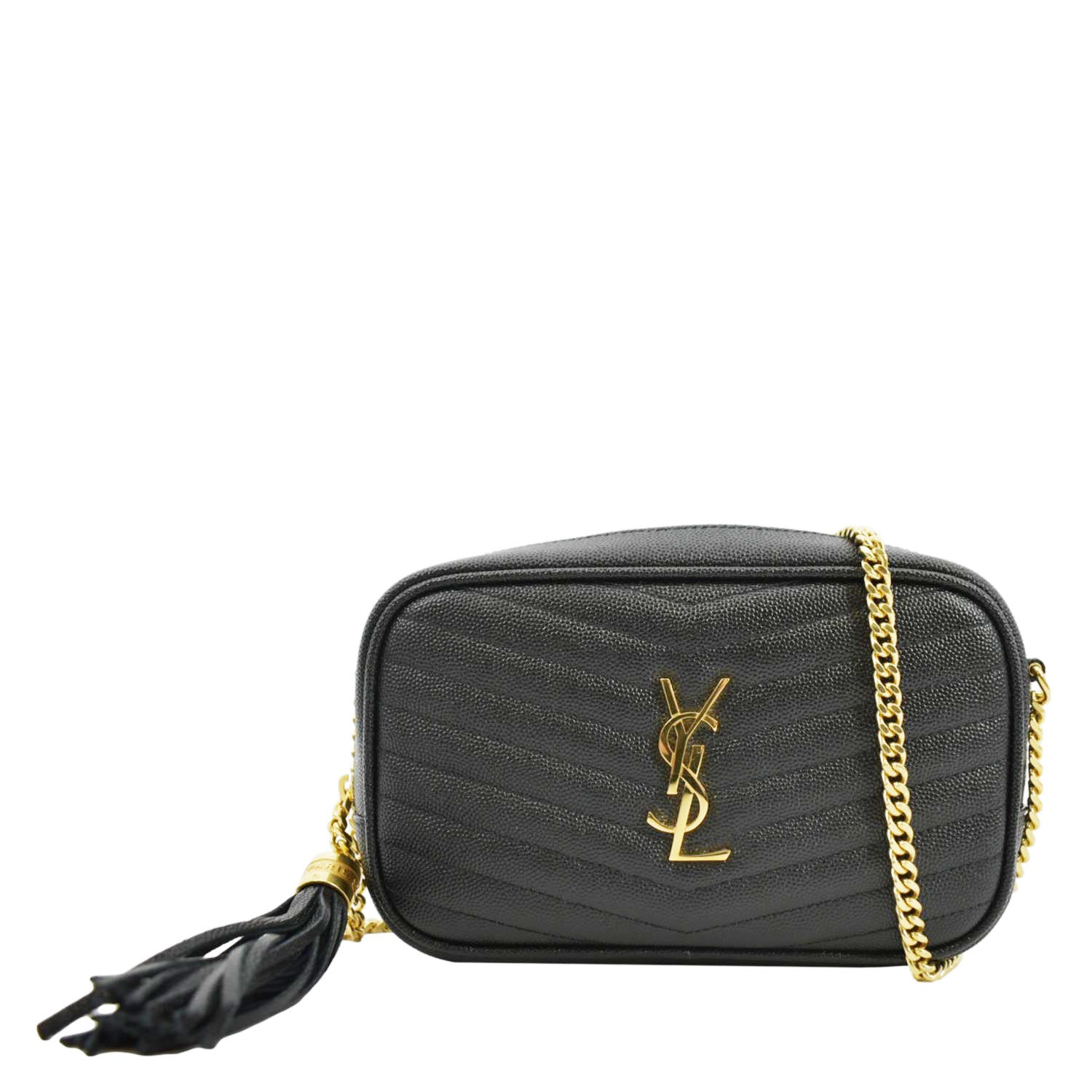 YSL Saint Laurent Yves Lou Chevron Camera Crossbody Bag Leather Black Camera Bag 5