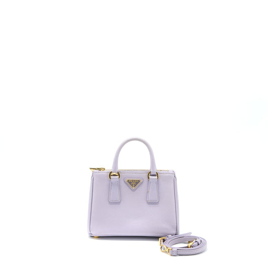 Prada Galleria Saffiano Purse Light Purple Handbag Leather Mini Travel Bag