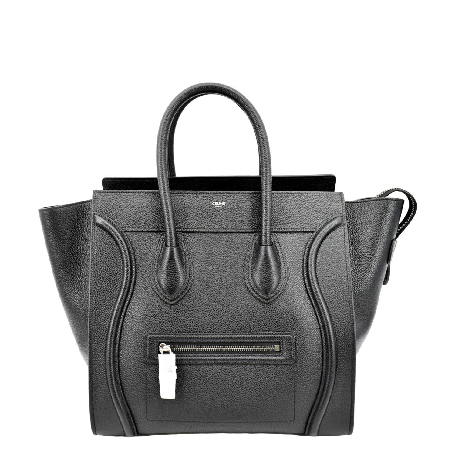 Drummed Luggage Calfskin Tote Bag Leather Black