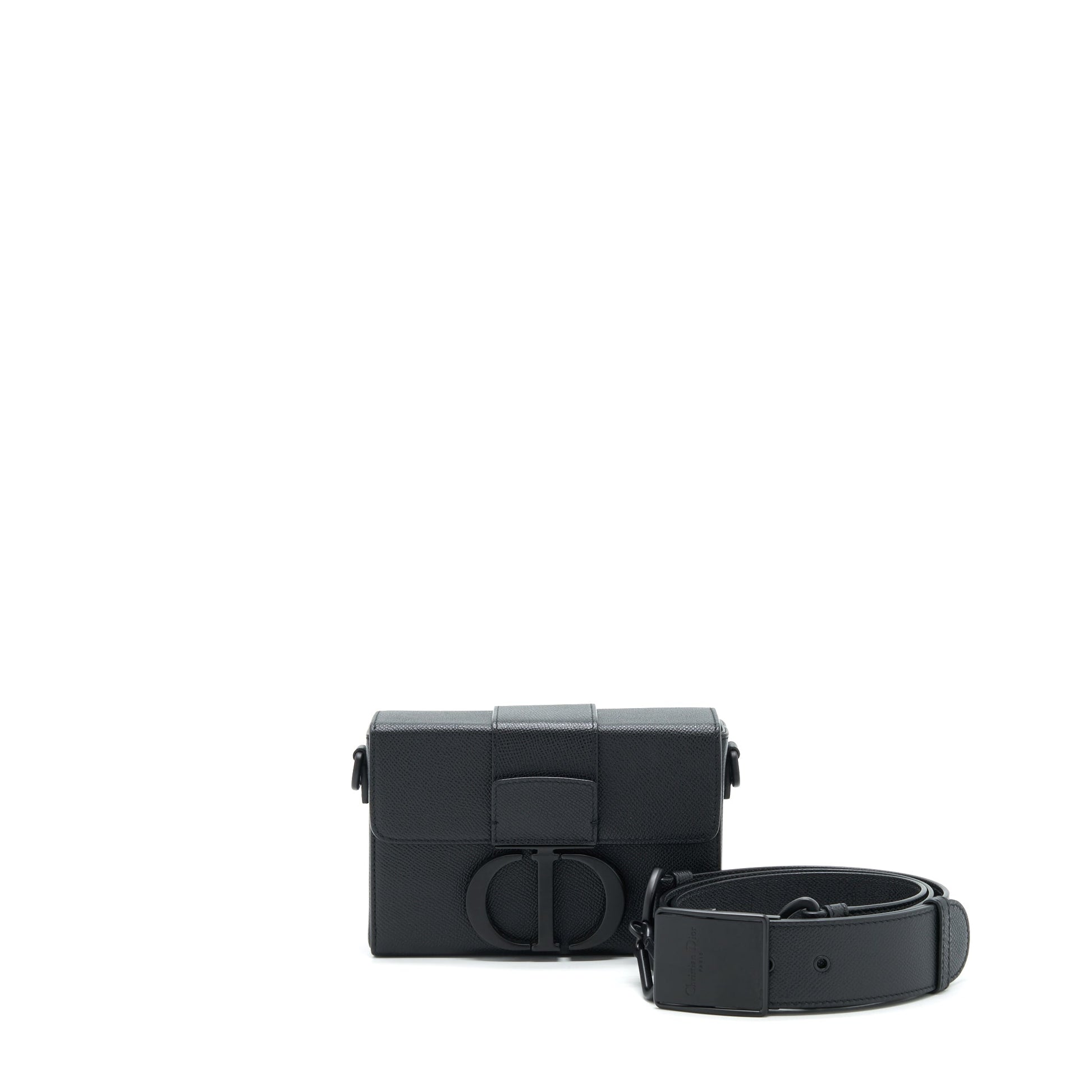 Dior Montaigne Box Purse In Grained Calfskin So Black Travel Bag