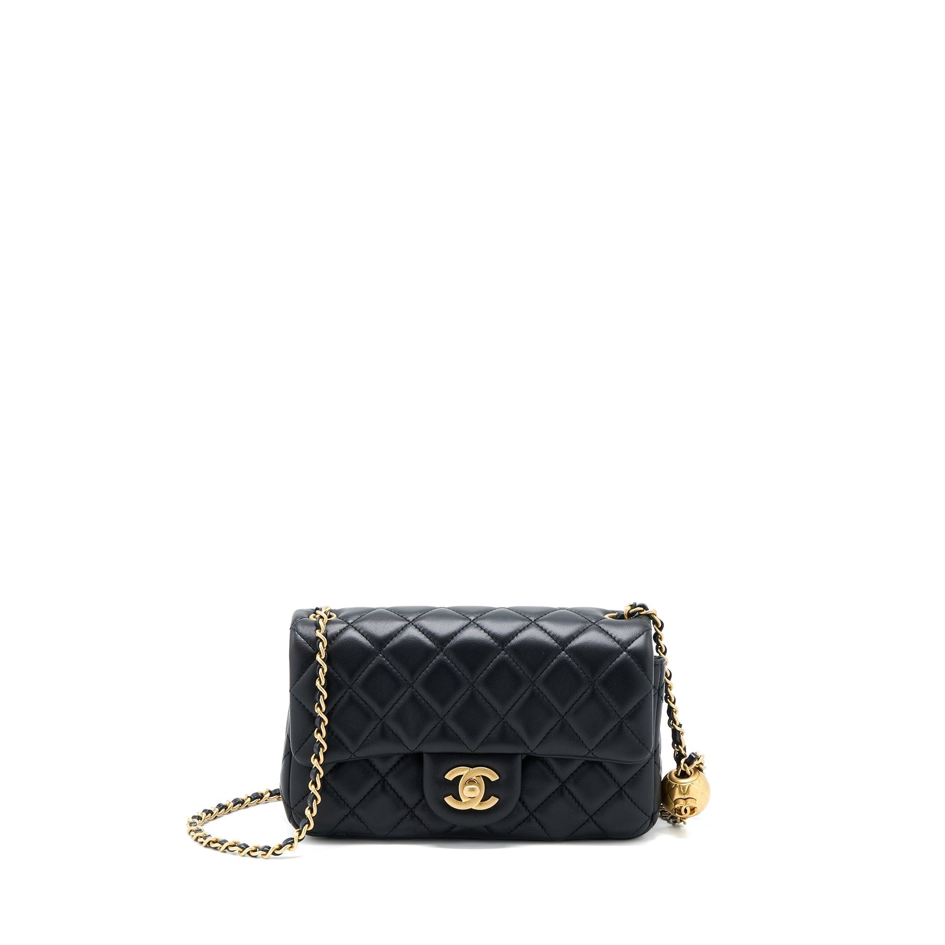 Chanel Pearl Crush Rectangular Flap Lambskin Brushed Black Shoulder Bag