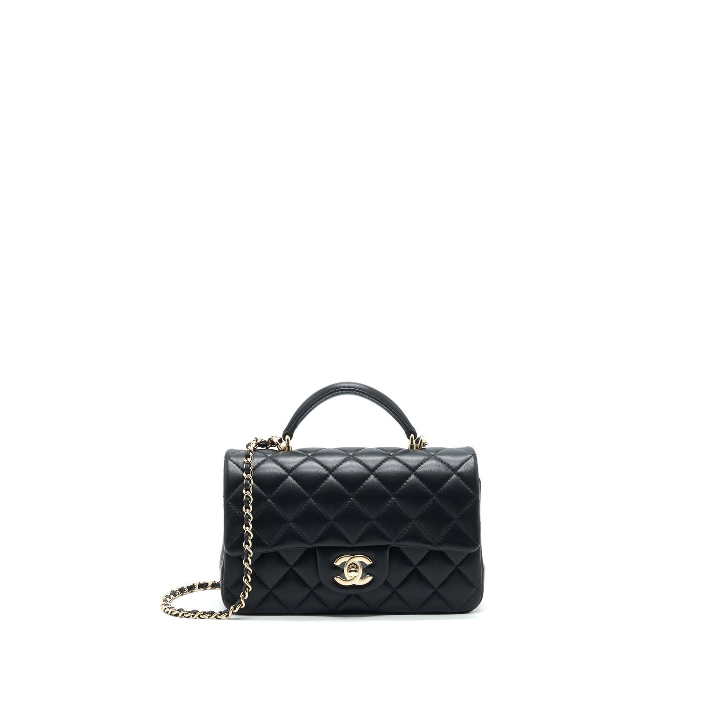 Chanel 21K Top Handle Rectangular Flap GHW Black Shoulder Bag