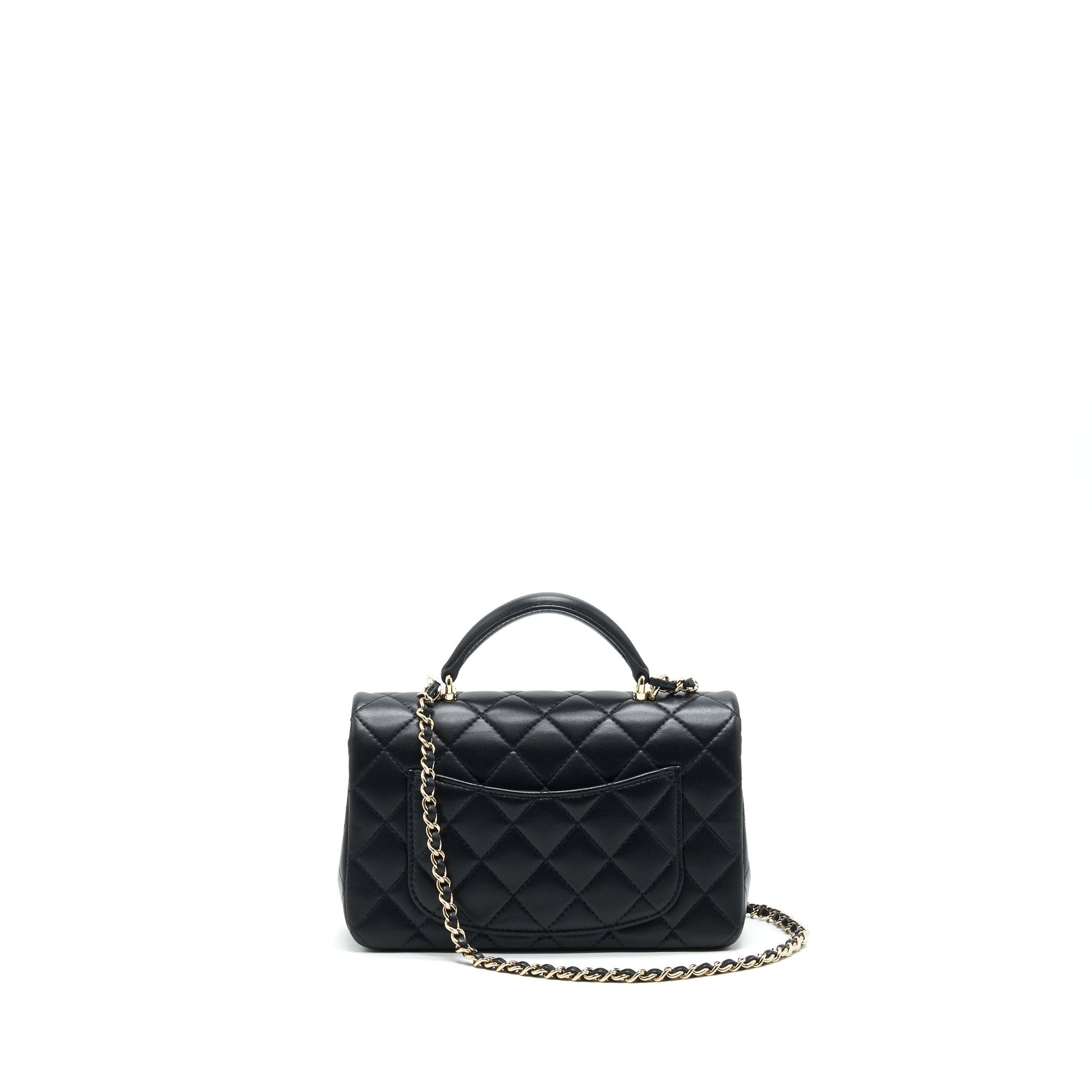 Chanel 21K Top Handle Rectangular Flap GHW Black Shoulder Bag
