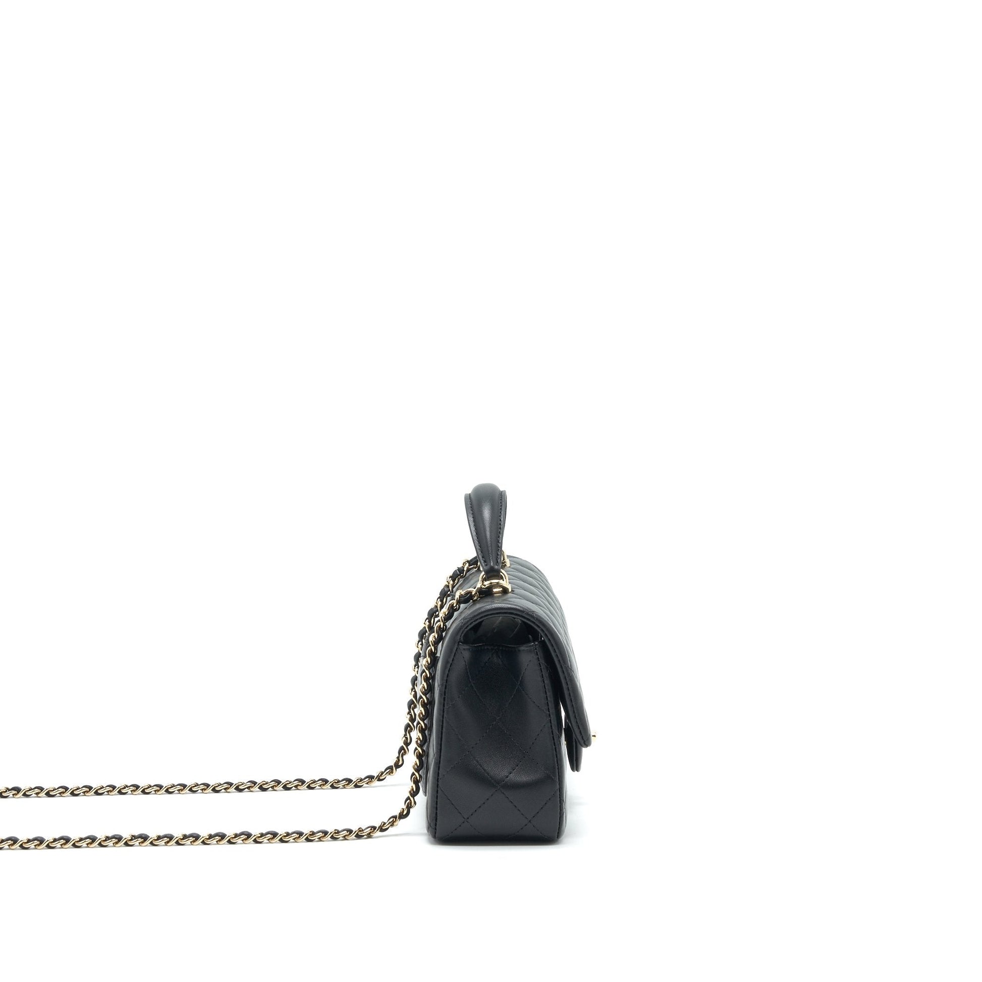Chanel 21K Top Handle Rectangular Flap GHW Black Shoulder Bag