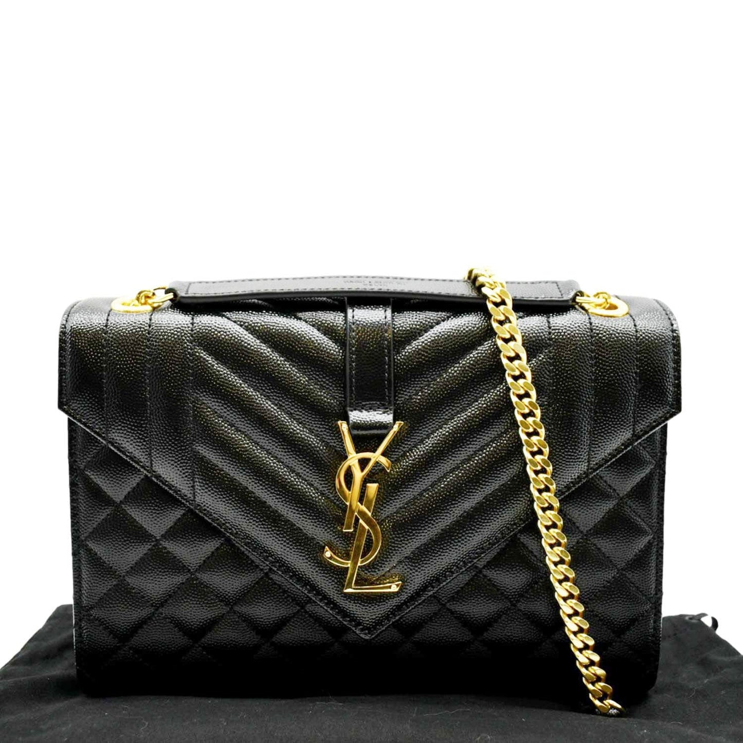 YSL Saint Laurent Yves Envelope Shoulder Bag Leather Black Medium