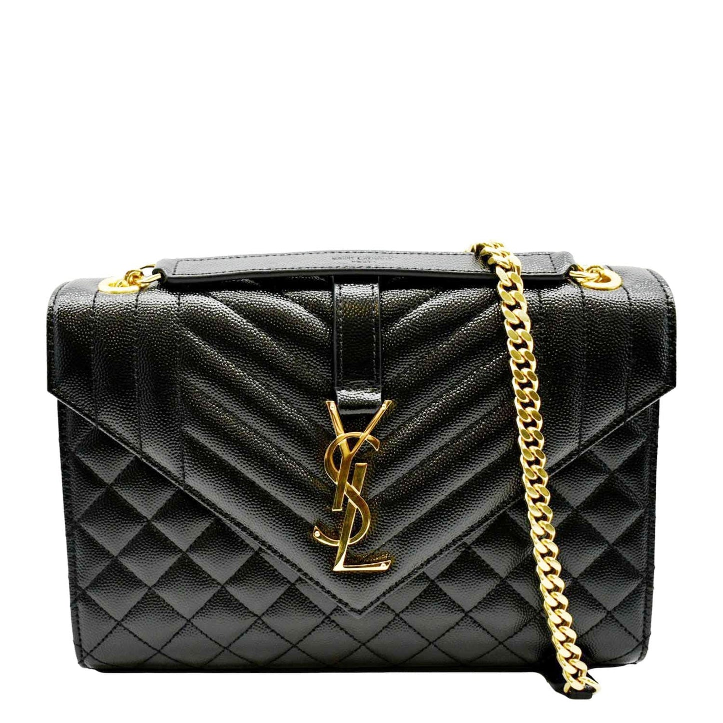 YSL Saint Laurent Yves Envelope Shoulder Bag Leather Black Medium
