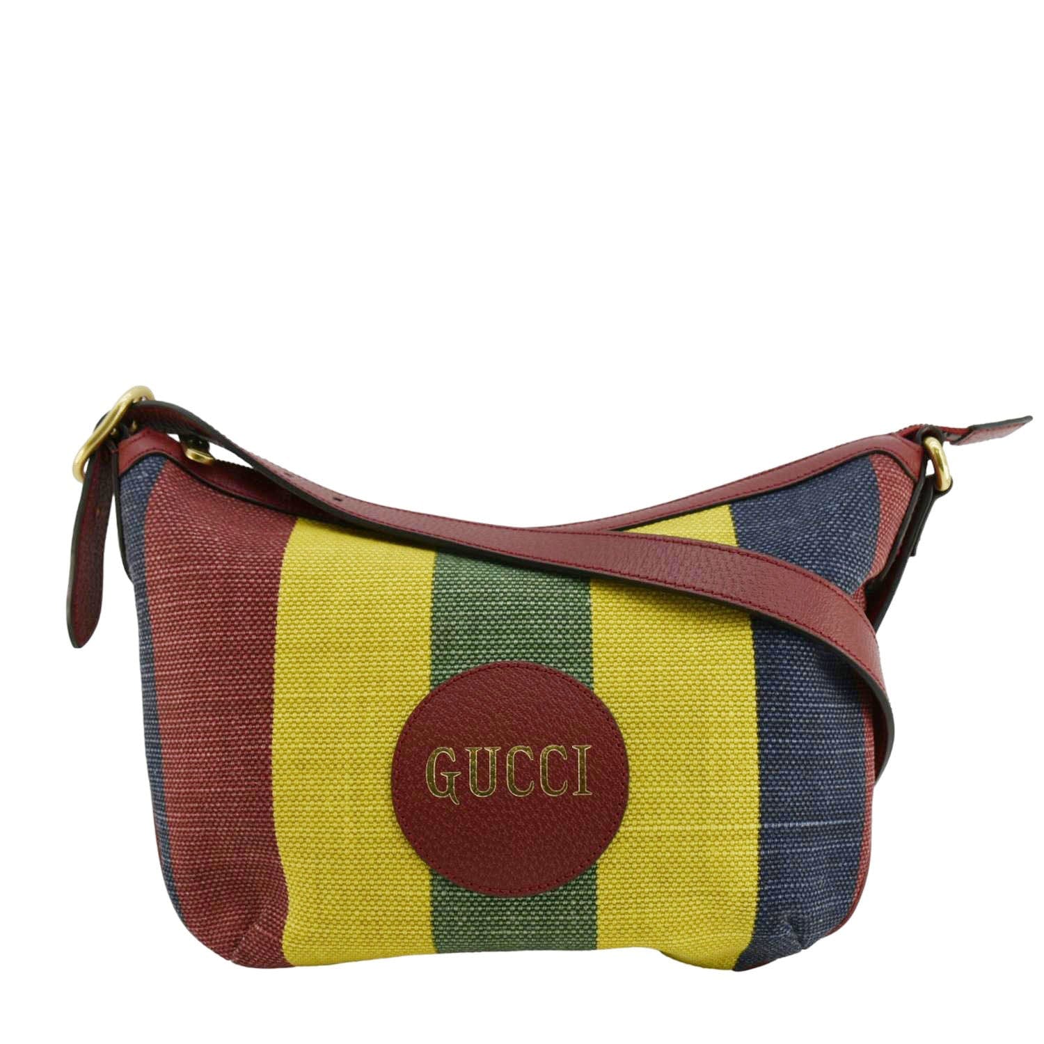 Gucci Baiadera Stripe Script Half Moon Shoulder Bag Canvas Logo