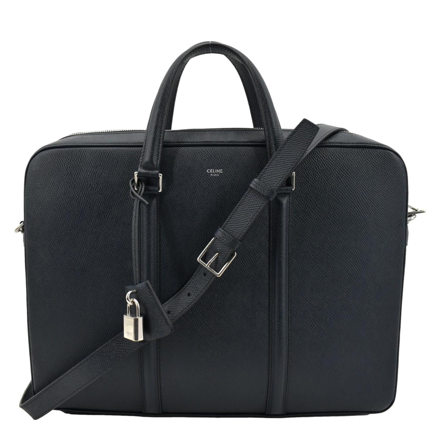 Grained Calfskin Crossbody Briefcase Bag Navy Leather Blue Crossbody Bag