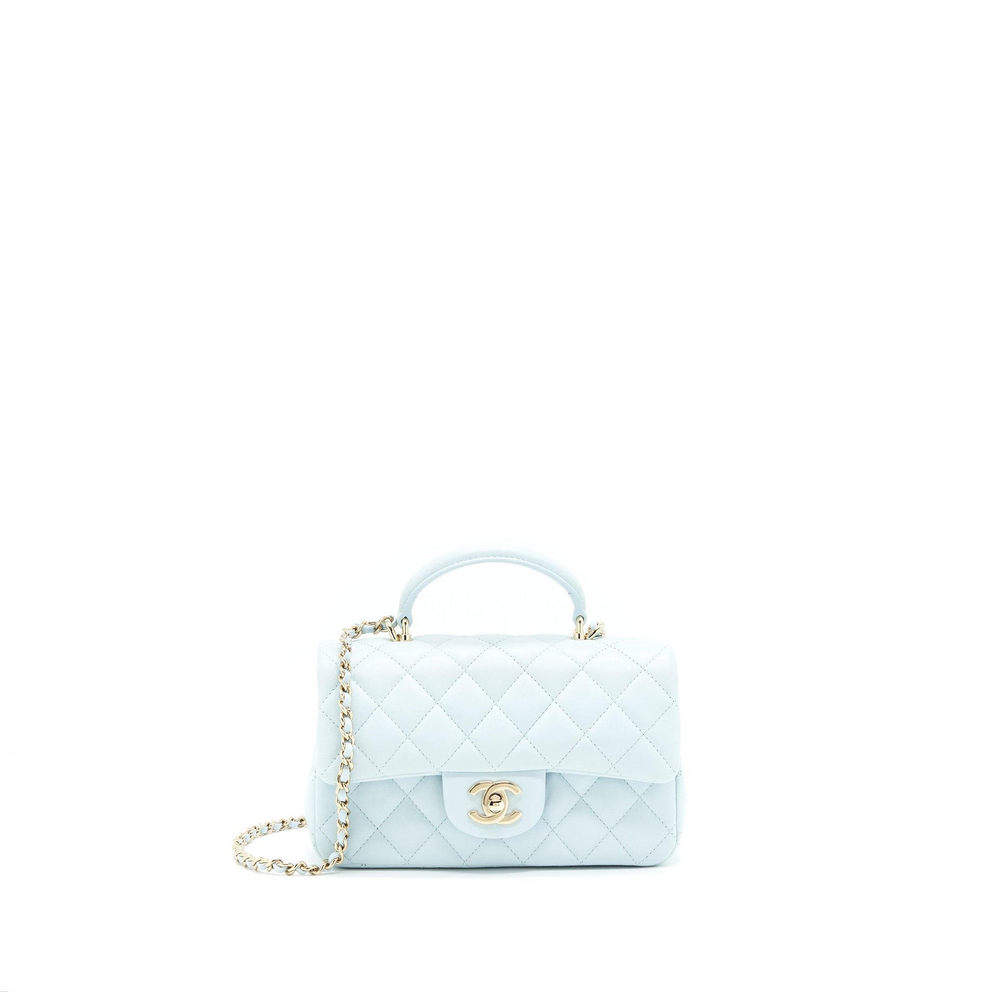 Chanel 21K Top Handle Rectangular Flap Pastel Blue Shoulder Bag Lghw 1