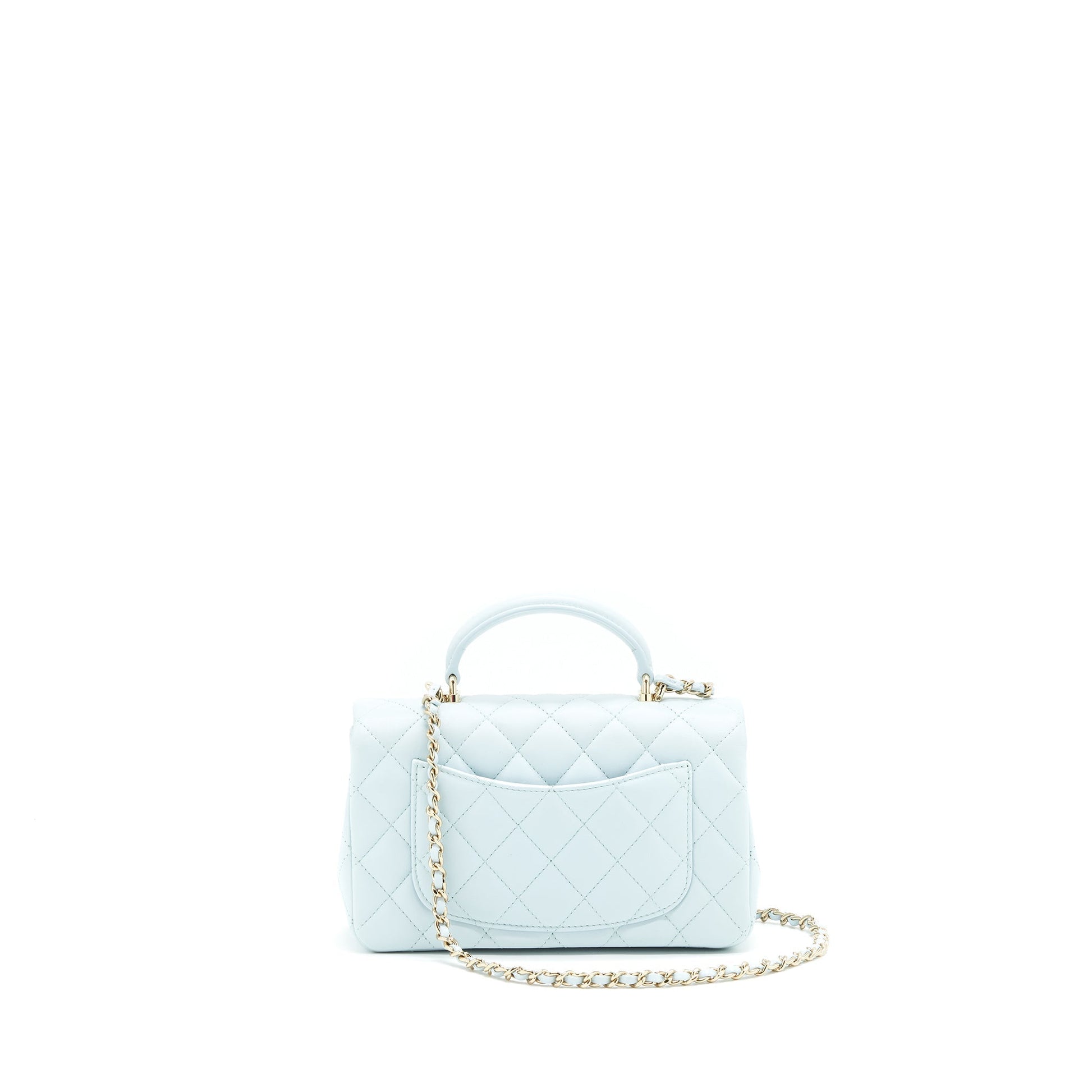 Chanel 21K Top Handle Rectangular Flap Pastel Blue Shoulder Bag