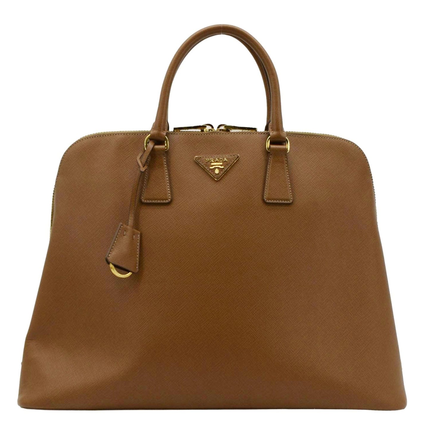 Prada Promenade Satchel Bag Light Leather Saffiano Brown