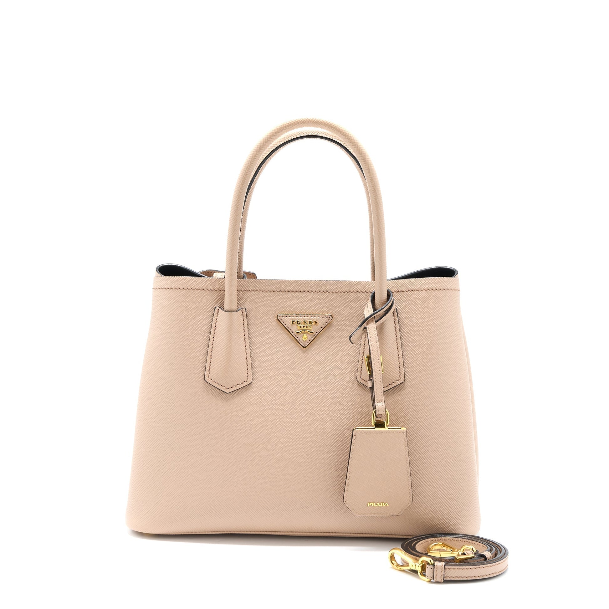 Prada Saffiano Cuir Tote Purse Calfskin Cammeo Nero Tote Bag