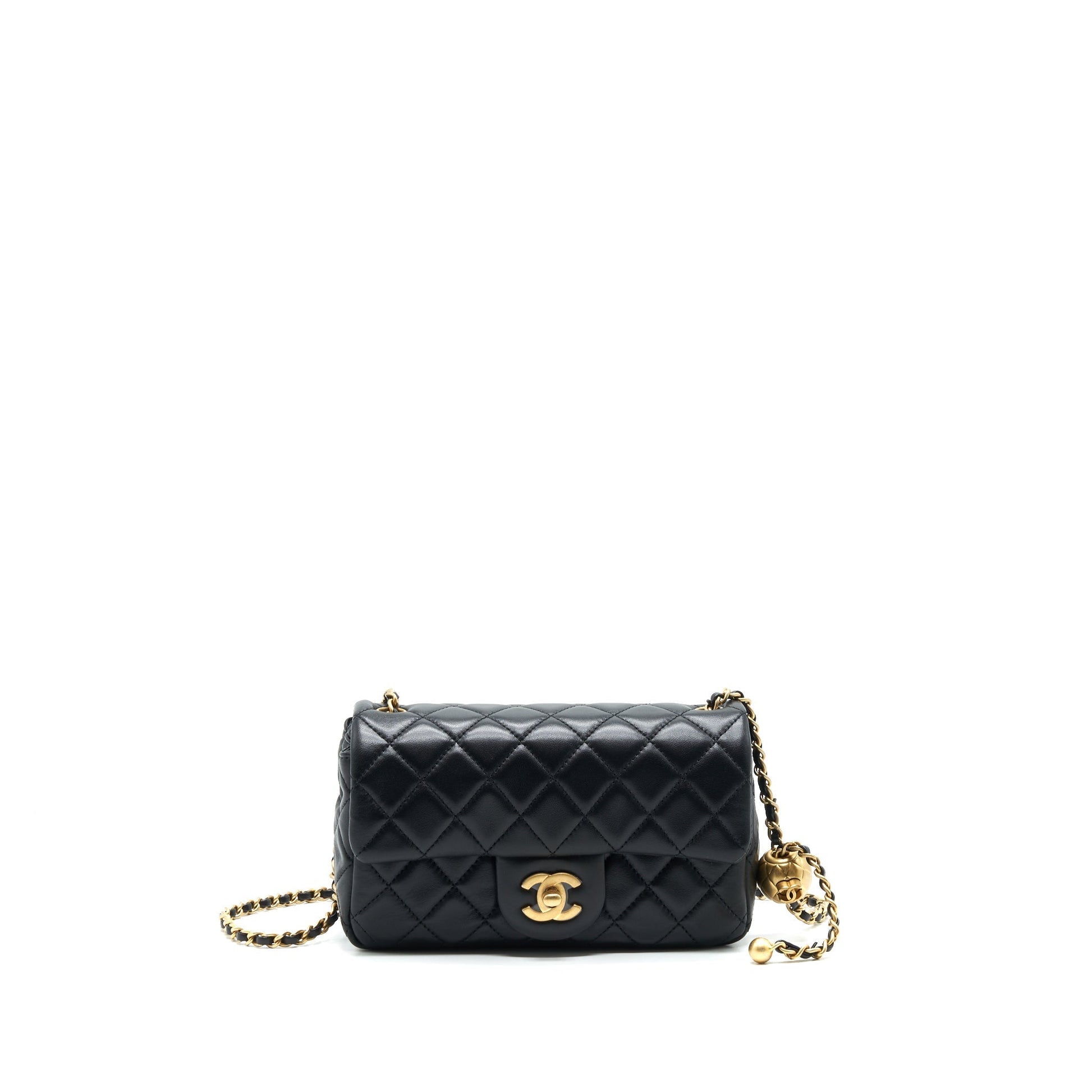Chanel 22C pearl Crush rectangular Flap Lambskin Black Shoulder Bag