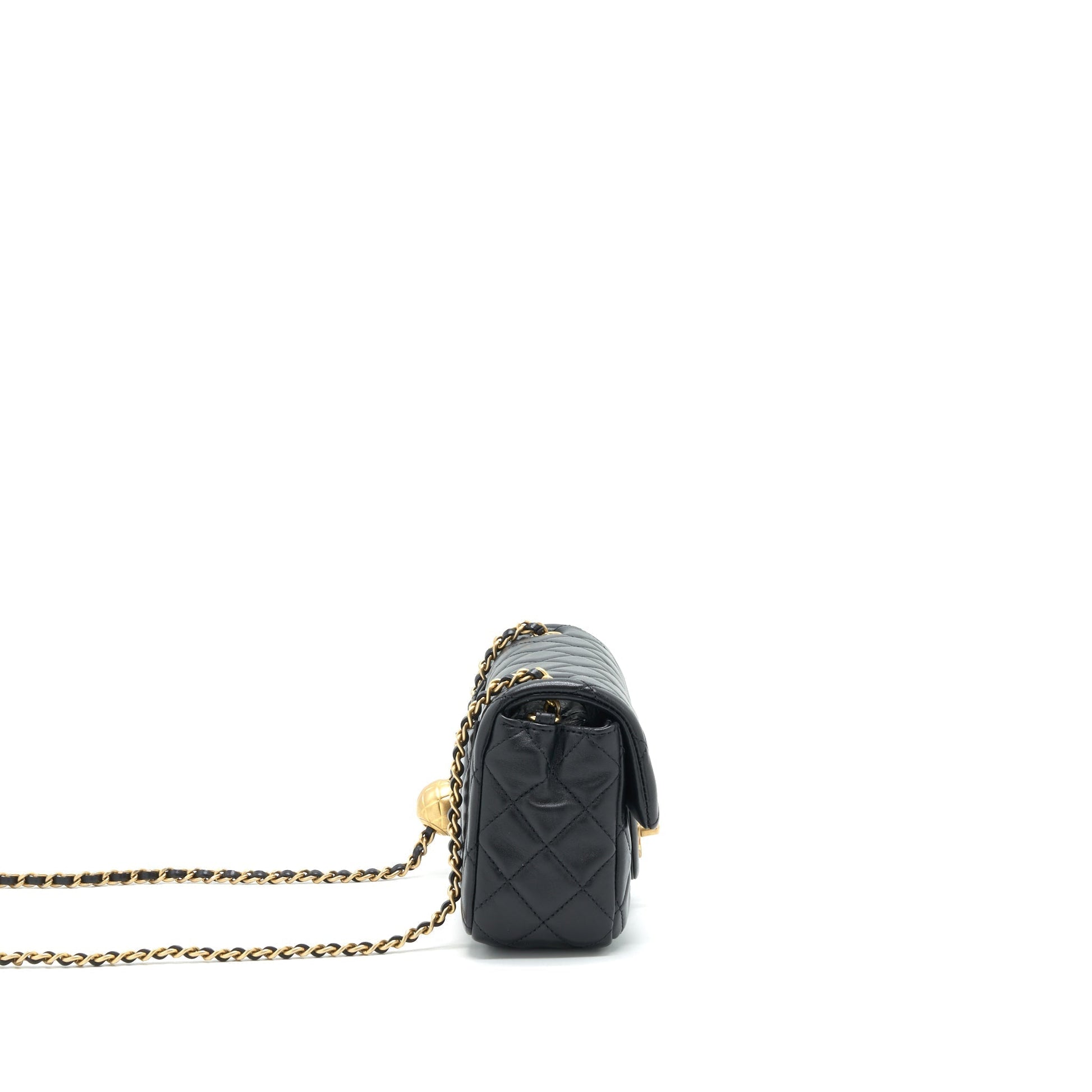 Chanel 22C pearl Crush rectangular Flap Lambskin Black Shoulder Bag