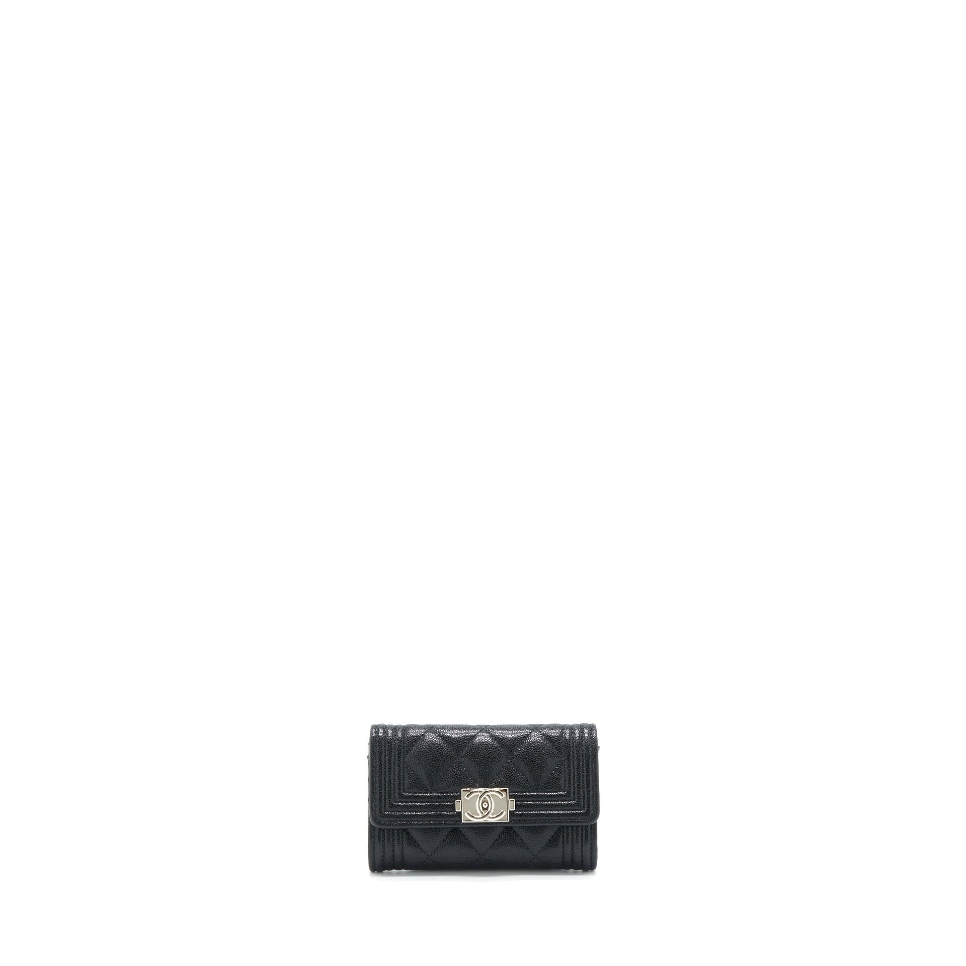 Chanel Boy Card Holder Caviar SHW Black Wallet Case