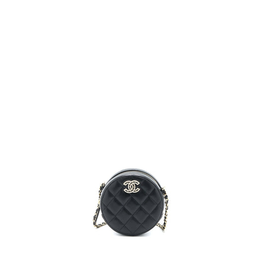 Chanel Crystal CC Logo Round Caviar LGHW Black Clutch Bag