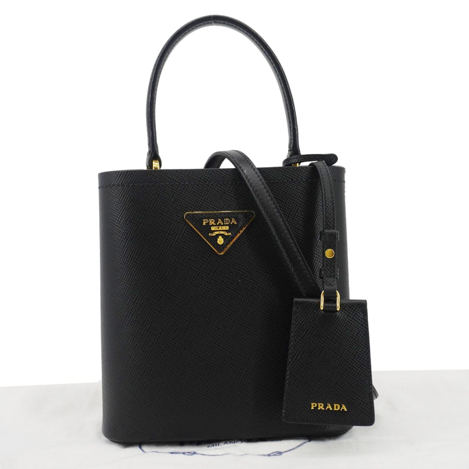 Pannier Saffiano Bag Leather Black Bucket Bag