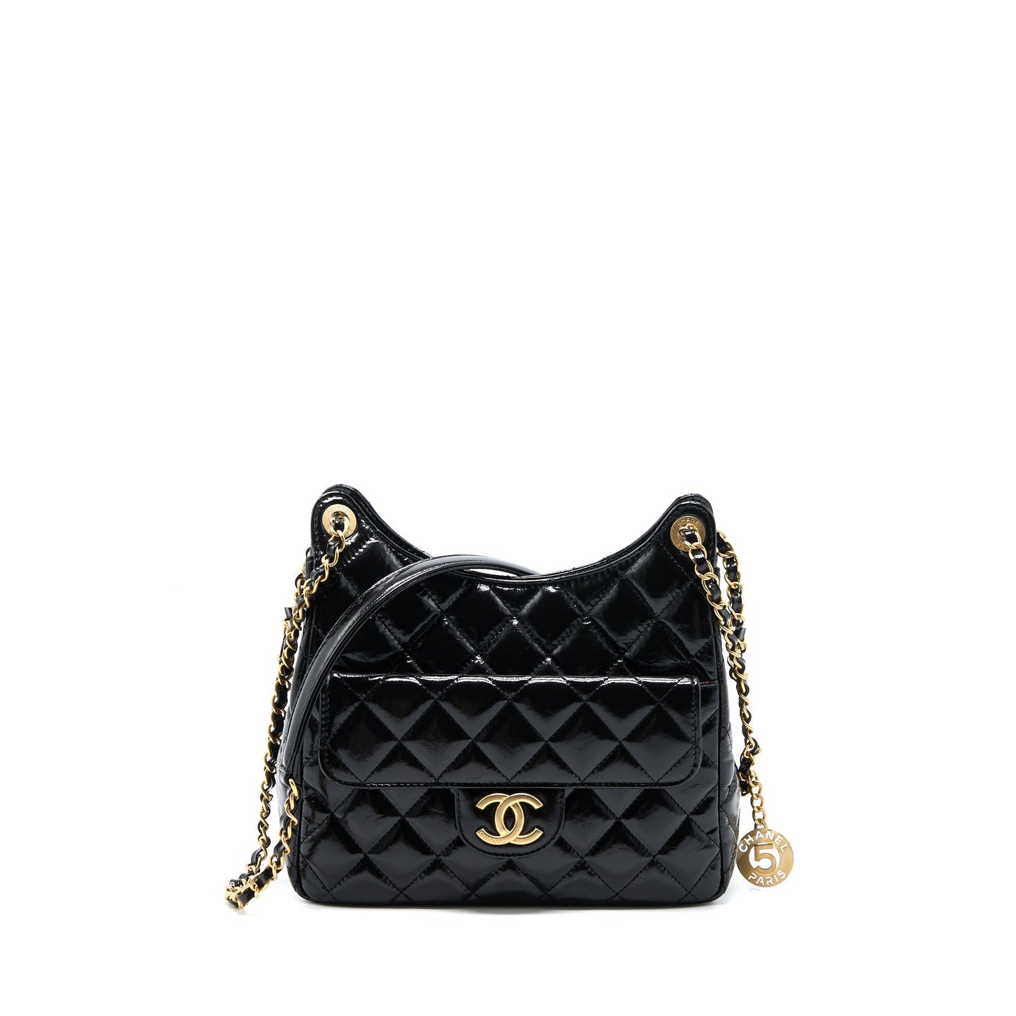 Chanel 23C Hobo Shiny Calfskin Brushed GHW Black Shoulder Bag