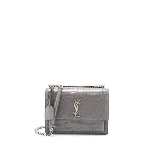 YSL Saint Laurent Saint Laurent Sunset Purse Crocodile Embossed Calfskin Medium Chain Travel Bag