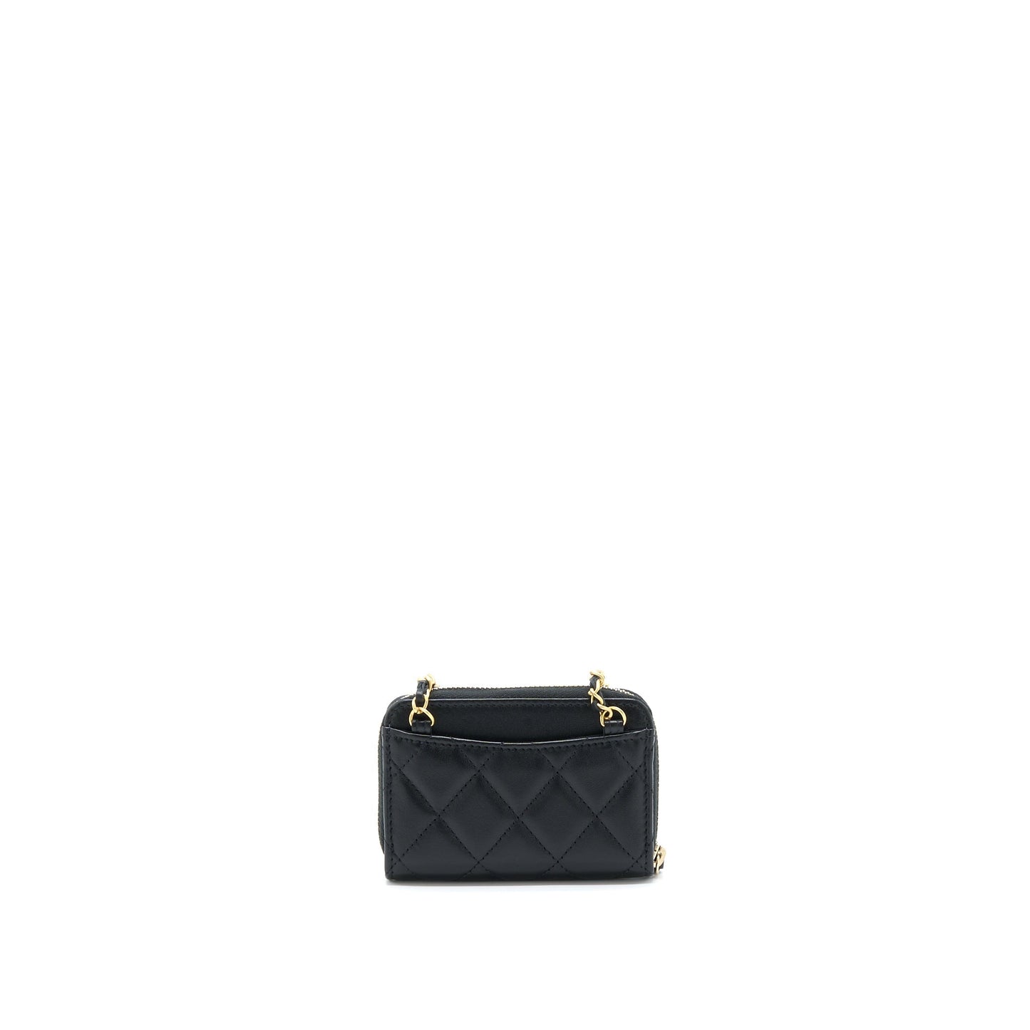 Chanel 22C Pearl Crush Card holder Lambskin Black Wallet Case