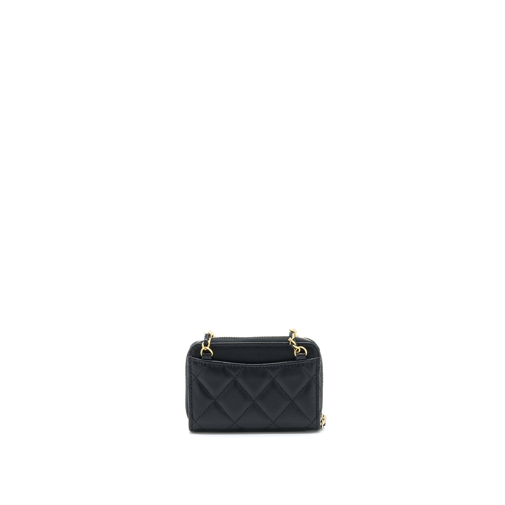 Chanel 22C Pearl Crush Card holder Lambskin Black Wallet Case