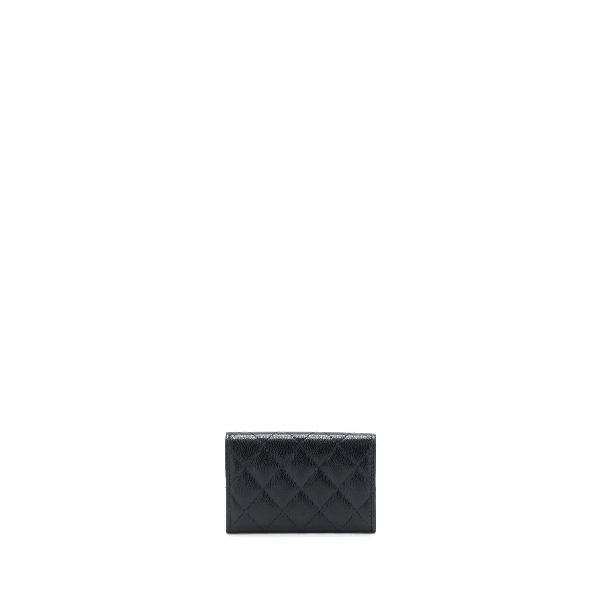 Chanel 22S Detailed Logo Flap Card Holder Black Wallet Case