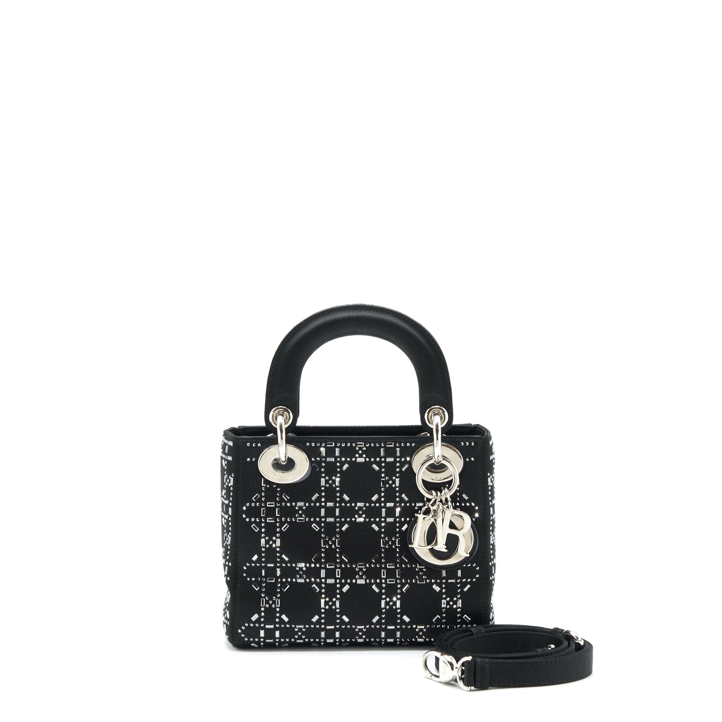 Dior Lady With Crystal Handbag Satin Black Travel Bag
