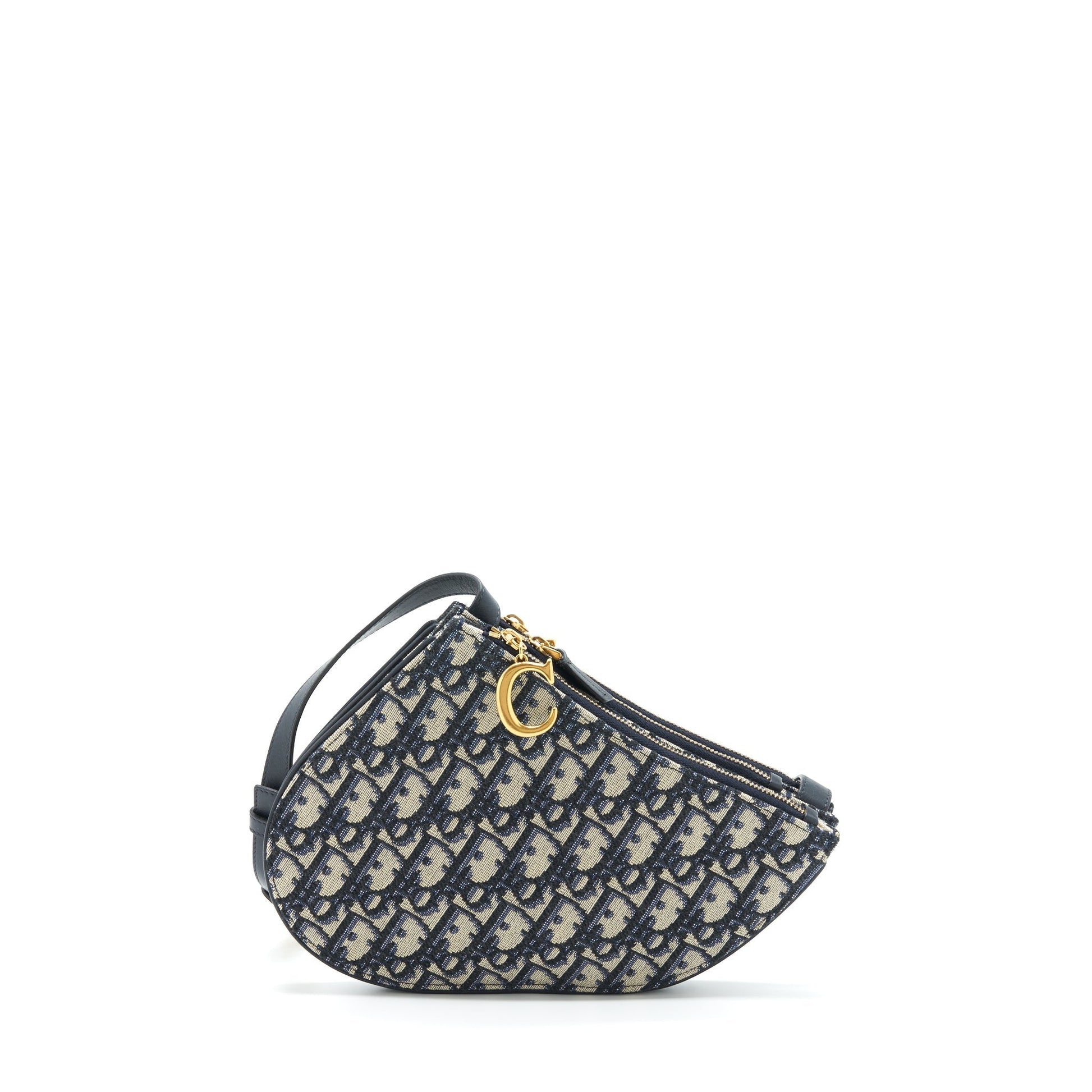 Dior Saddle Pouch Oblique Handbag Canvas Blue Travel Bag