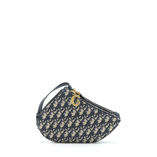 Dior Saddle Pouch Oblique Handbag Canvas Blue Travel Bag