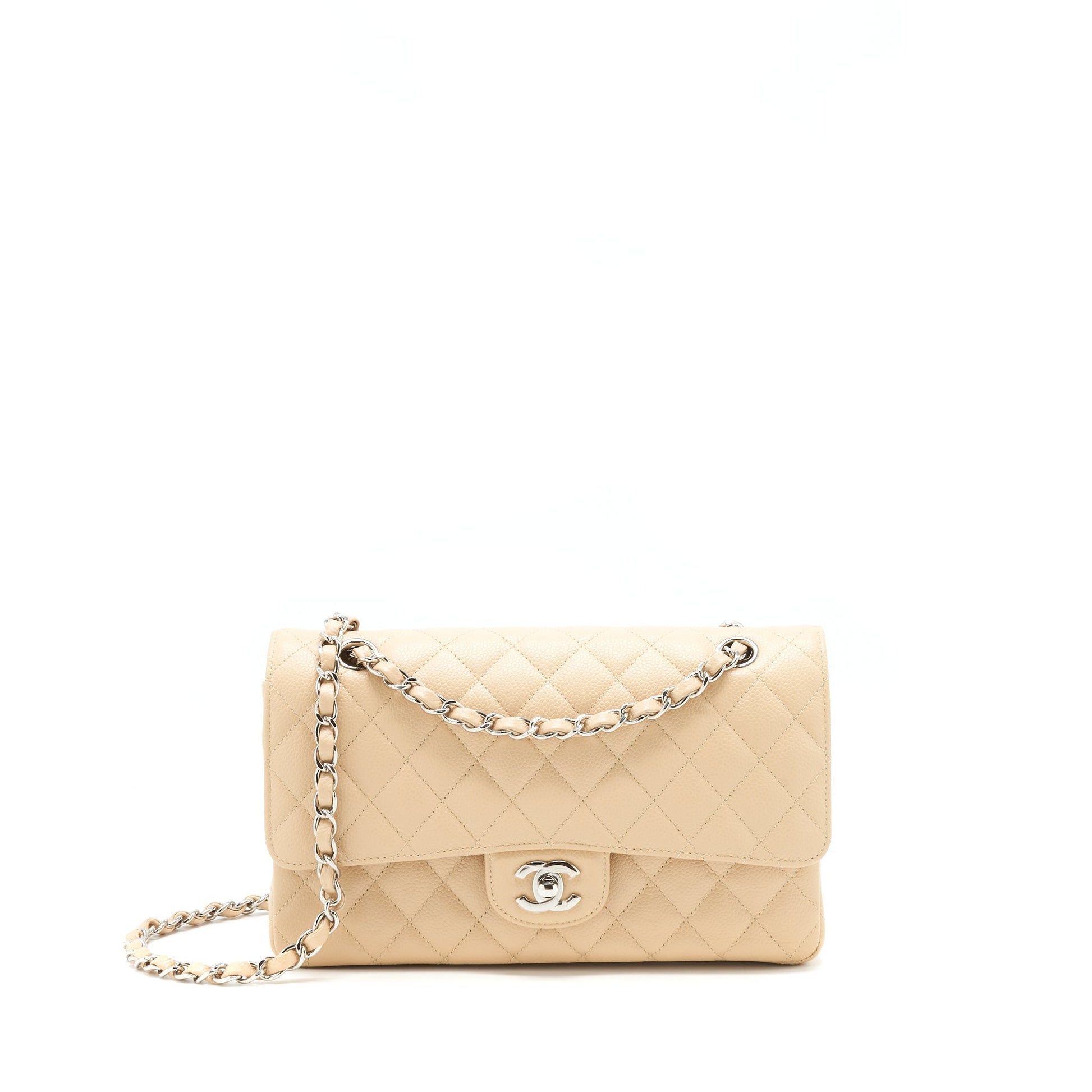 Chanel Classic Double Flap Caviar SHW Beige Shoulder Bag