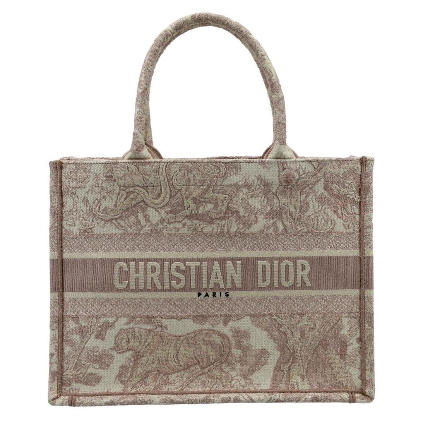 Dior Book Toile De Jouy Motif Embroidery Tote Bag Canvas Pink