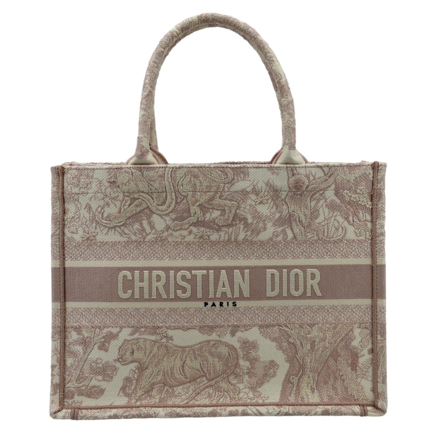Dior Book Toile De Jouy Motif Embroidery Tote Bag Canvas Pink
